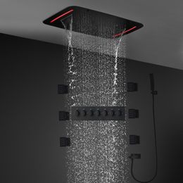 Bathroom Luxury Ceiling Waterfall Shower Set 710X430MM LED Rain ShowerHead Kits Thermostatic Valve facuets With Side Spray