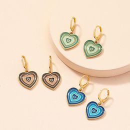 dangle hoops Australia - Hoop & Huggie Sweet Colorful Multilayer Heart Earrings For Women Metal Small Circle Hanging Dangle Vintage JewelryHoop