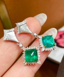 Dangle Chandelier Joyería fina de 18k oro verde esmeralda 3.68ct gemstones diamantes aretes de caída para mujeres pendientes