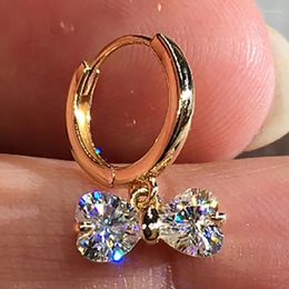 Clip-on & Screw Back Yellow Gold Women Drop Clip Hoop Earrings Moissanite Diamonds 0.5 Carat Heart Bow Wedding Party Engagement AnniversaryC