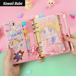 Japanese Style Cute Notebook Set DIY Travel Journal 6 Rings File Folder Loose Leaf Ring Binder Kawaii Stationery Supplies 220401