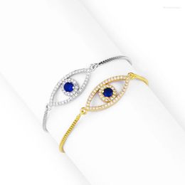 Fashion Classic Cute Jewellery Evil Blue Eyes Protection Full Cubic CZ Crystal Adjustable Pull Bracelet For Women Girl Gift Link Chain