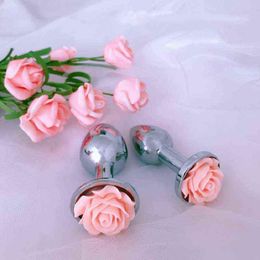 Rose Flower Anal Plug For Men And Women Masturbator Adult Sex Goods Stainless Steel Butt Toys Adults Products Y220427