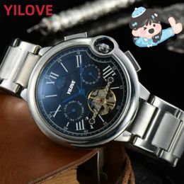 Men Superior Quality 45MM Watch Full Stainless Steel Sapphire Glass Mirror Clock Waterproof Montres De Luxe Roman Word Nail Hollowed Mechanics Wristwatches
