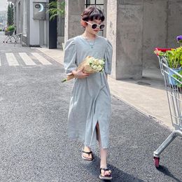 Girl's Dresses Children Girls Summer Dress 2022 Teens Girl Casual Loose Puff Sleeve Fashion Daily Long Y393Girl's