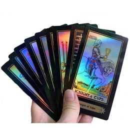 Full English Holographic Tarot Cards Game Paper 78 PCS Shine Cards for Astrologer2609
