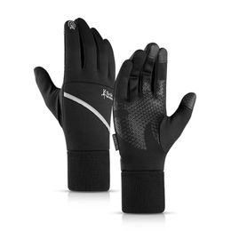 Cycling Gloves Winter For Men Touch Screen Outdoor Running Waterproof Non-slip Night Reflective Sign Warm Male