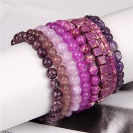 Beaded Strands Fashion Natural Stone Bracelets Purple Gemstones Jades Men Women Jewellery Handmade Stretch Bangles Wholesale Kent22