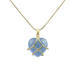 Pendant Necklaces Heart Shape Resin Stone Necklace Pink Blue Gold Crystal Pendants Diamond Castle Wire Wrapped Jewelry 124APendant