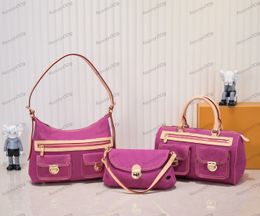 New Pink Three Piece Set Bag Fashionable Luxury Design Wallet Messenger Single Shoulder Handbag Multi Pocket Mediaeval denim bag