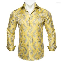 Men's Casual Shirts Men Long Sleeve Shirt Clothing Luxury Black Gold Paisley Male Social Silk Dress ShirtsMen's Eldd22