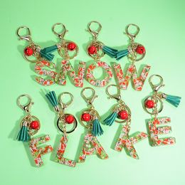 Fashion Letter Key chain With Tassel Christmas Bells Colorful 26 English Letter Initial Resin Handbag Keyring Accessory For Women
