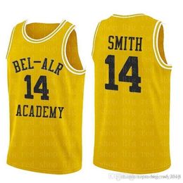 Xflsp Mens #14 WILL SMITH BEL-AIR Academy Jersey #25 CARLTON BANKS 100% Stitched Basketball Jerseys Yellow High Quality 2020