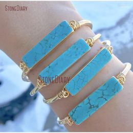 Bangle Fashion Recatngle Howlite Turquoises Bar Bracelet Bohemian Jewellery Green For Women BM112711 Inte22