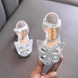 Sandals Summer Girls Princess Fashion Sequins Rhinestone Bow Cute Non-slip Flat Shoes Children