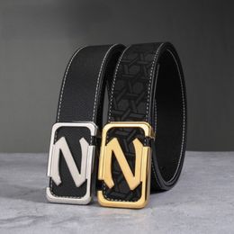 Belts 3.8cm Wide Stainless Steel Letter Buckle Smooth Buckle Belt Double-sided Business Formal Leather Belt's