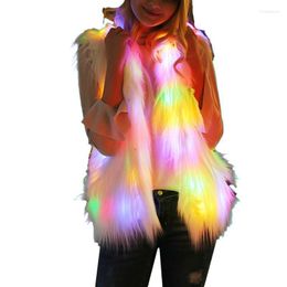 Women's Vests 2022 LED Lights Hooded Faux Coats Winter Women Plus Size Fur Vest Jacket Christmas Sleeveless Coat Outerwear Luci22