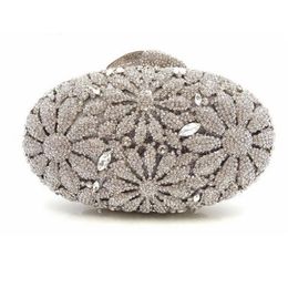 Evening Bags Gold Wedding Brides Dress Crystal Box Bag Flower Diamond Prom Party Clutch Purse Women Handbag Banquet Shoulder BagEvening