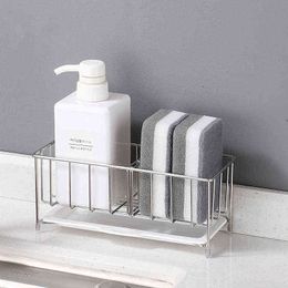 Stainless Steel Sponge Holder With Drain Sink Storage Soap Metal Basket Shelf Partition Plate Kitchen Organiser Accessories J220702