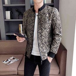 Vintage Jacket Jaqueta Masculina Jacquard Jacket Men Zipper Bomber Jacket Long Sleeve Casual Jackets Bomber Baroque Party Wear T220816