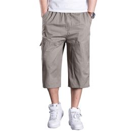 Summer Cotton Short Pants Multi Pocket Military Cargo Pants Straight Loose Drawstring Waist Tactical Joggers 5XL 6XL 210412