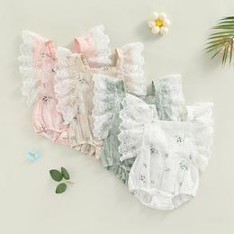 Rompers Infant Baby Girls Summer Casual Romper Toddler Lace Flying Sleeve Floral Playsuit Backless Bandage SunsuitRompers