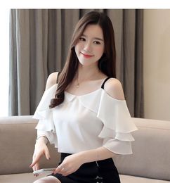 Women's Blouses & Shirts Stacked Ruffled Chiffon Shirt Summer Short-sleeved Fashion Suspenders Strapless Loose Slim Top Blouse