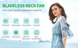 Other Household Sundries Portable Neck Fan Bladeless Hands Free Usb Rechargeable Battery Operated Neck Fans with 360°Cooling 3 Speeds Personal Headphone
