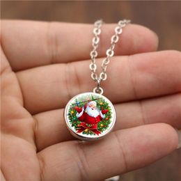 Interior Decorations Car Pendant Accessories Christmas Santa Claus Double Sided Glass Ball Gem Auto Rearview Mirror Hanging Decor Xmas Gifts