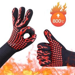 1Pair BBQ Gloves High Temperature Resistance Oven Mitts 500 800 Degrees Fireproof Barbecue Heat Insulation Microwave 220510