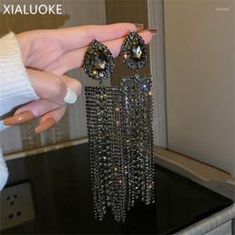 Dangle & Chandelier Black Colourful Water Drop Crystal Earrings Oversize Long Tassel Rhinestone Earring For Women Statement JewelryDangle Far