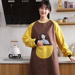 Cute Japanese Apron Long-Sleeved Home Kitchen Waterproof And Oil-Proof Fashion Gown Kitchen Cooking Apron 201007