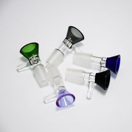 Colorful Glass Funnel Bowl 14mm Male Joint Tobacco Bowls Smoking Pipes Thick Glass Hookah Shisha Bong Adapter Pyrex Clear Durable Water Bubbler Pipe Nice Gift