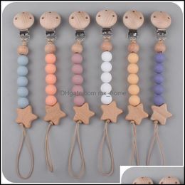 Pacifier HoldersClips Baby Feeding Baby Kids Maternity Newborn Silica Gel Bead Holders Creative Wooden Teethers Safe Dhit5