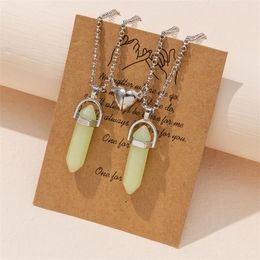 Pendant Necklaces 2Pieces Natural Stone Pendants Necklace Luminous Hexagonal Magnet NecklacePendant