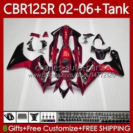 Body +Tank cover For HONDA CBR-125 CBR 125 R CC CBR 125R 125CC 02-06 Bodywork 124No.8 CBR125RR CBR125R 02 03 04 05 06 CBR-125R 2002 2003 2004 2005 2006 Fairing wine red blk