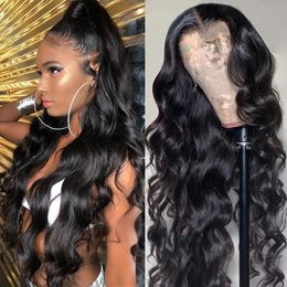 Transparent Front Human Hair Wigs For Women Raw Indian Wavy Body Wave Synthetic Lace Frontal Wig