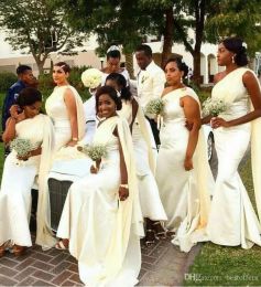 2022 Plus Size African One Shoulder Mermaid Bridesmaid Dresses Satin Long Black Girl Prom Dress Zipper Back Formal Wear Wedding Guest Dress BA4021