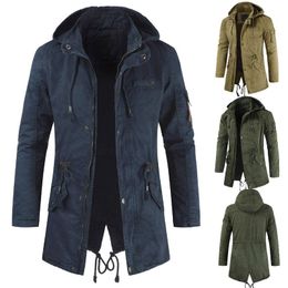 Men's Jackets Nice Style Slim Jacket Foreign Trade Solid Color Casual Coat Hooded Medium And Long Windbreaker
