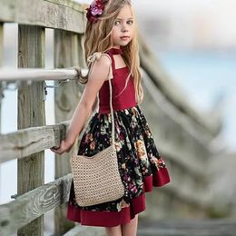 INS Baby girls Floral Backless Sling dress children Flower print princess dresses 2019 summer Fashion boutique Kids Clothing