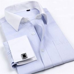 Men French Cufflinks Shirts New Men's Long Sleeve Brand Tuxedo Shirts Regular Fit French Cuff Dress Shirts For Men 201124