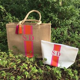 Custom striped Shopper name initials beach s personalised monogram tote gift wedding mom basket bags 220704