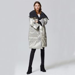 Women Winter Waterproof Coat Duck Down Full Sleeve TurnDown Collar Oversize Lady Fashion Casual Black Grey Long Jacket Parkas 201103