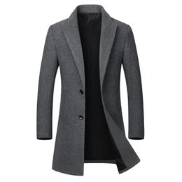 Grand Mens Wool Jacket Thicken Coats Casual Slim Fit Turn Down Collar Fashion Male Trench Coat Mens Brand Clothing SA624 220808