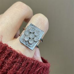 Fashion Design Metal Square Open Ring For Women Girls Trendy Zircon Finger Knuckle Adjustabel Rings Gifts