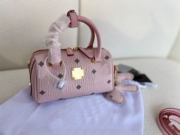 All-match Shoulder Bags New Style Korean Pillow Female pink Mini Boston bag with puppy pendant Genuine Leather Favourite Small Niche Design crossbody Bag 18cm