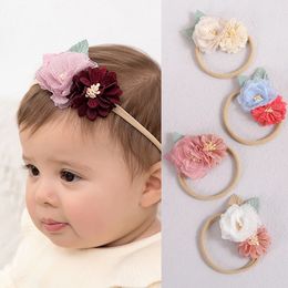 Handmade Chiffon Flower Nylon Turban Headband Baby Girl Hair Accessories Cute Newborn Birth Photo Prop Headwear