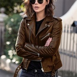 Spring Autumn Leather Short Jacket Solid Female Moto Biker Jackets Punk Women Cool Faux Leather Jacket Long Sleeve Zipper Coat L220801