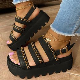 Sandalias 2022, zapatos de verano para mujer, plataforma plana, hebilla de cuero suave para mujer, cuñas de gladiador informales con punta abierta