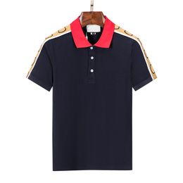 Men's Polo shirt black and white red Colour light luxury short sleeve stitching Colour high-end 100% cotton classic letter casual lapel T-shirt European fashion 3XL 2XL